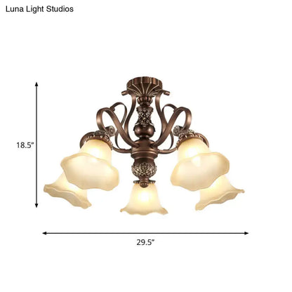 Antique bronze finish DecorBites floral shade semi flush light with five opal glass e26 e27 bell-shaped shades