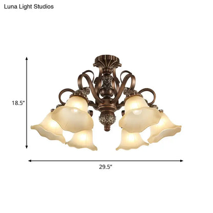 Antique bronze finish decorbites™ semi flush light with five cream petal-shaped opal glass shades for e26 e27 bulbs