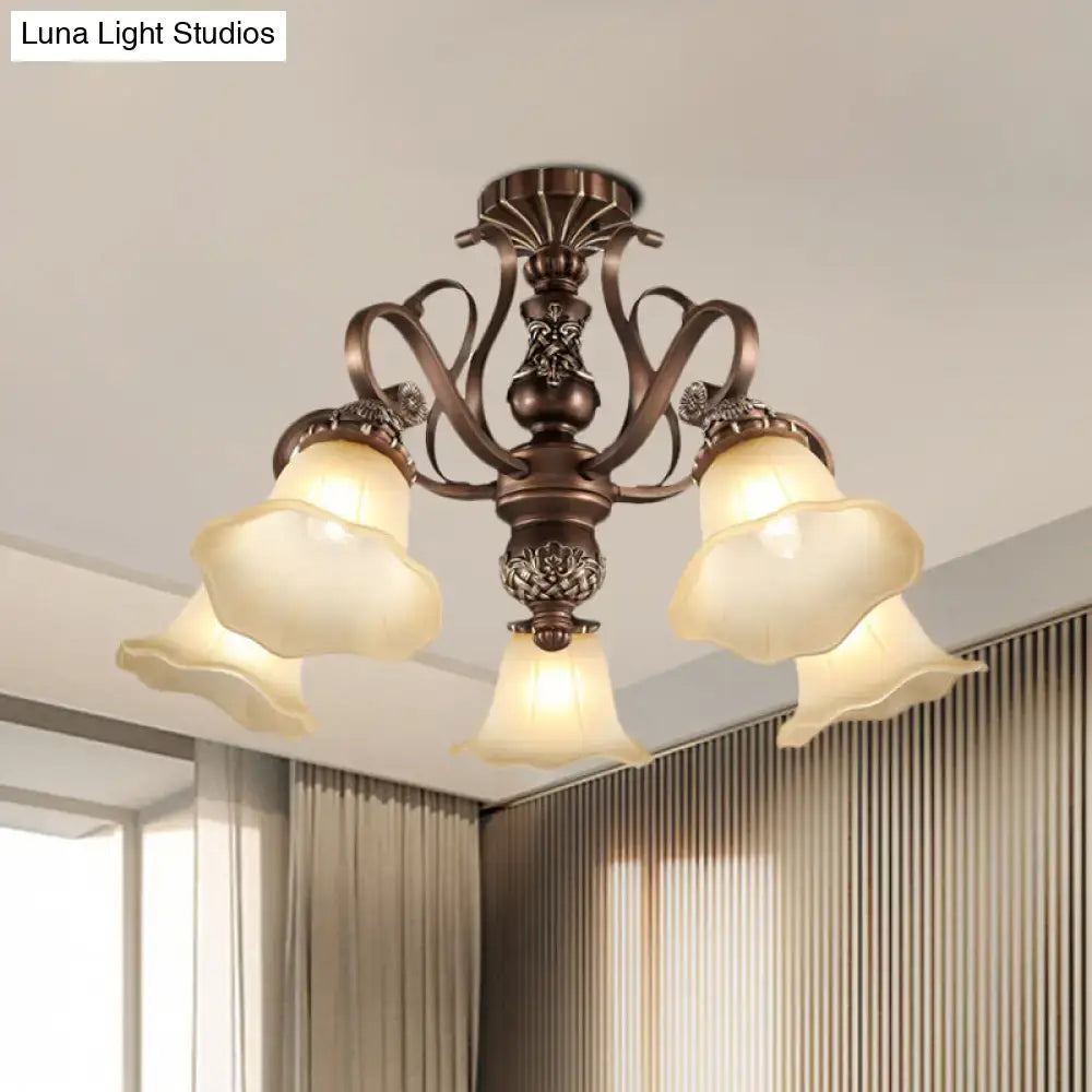 Antique bronze-finished decorbites semi flush light with three frosted opal glass lampshades for living room e26 e27