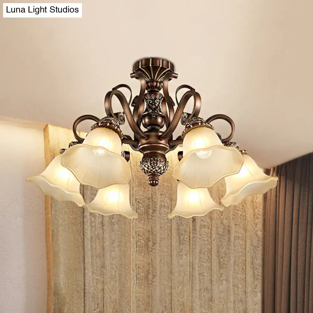 DecorBites™ antique bronze semi flush light with five cream petal opal glass shades suitable for e26 e27 bulbs