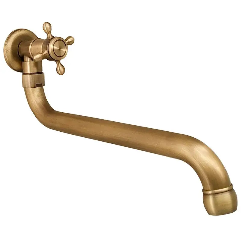 Antique bronze single cold wall mounted kitchen mop pool faucet with brass curved spout and cross-handle single hole design