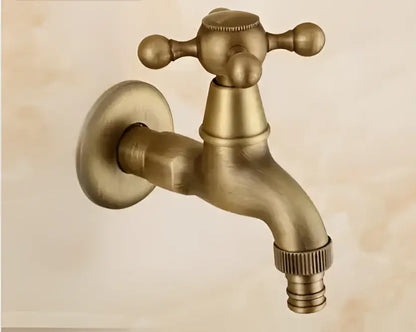 Antique dragon carved brass single cold tap with cross-handle and threaded hose connection by decorbites dragon
