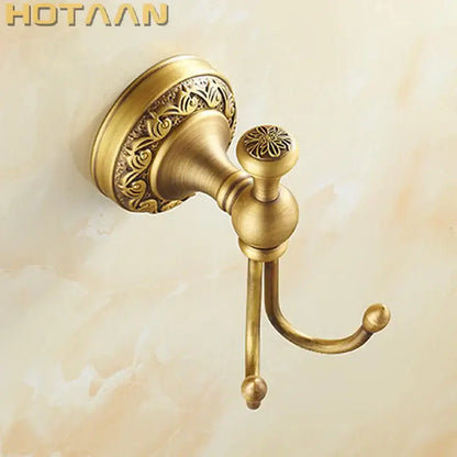 Antique floral brass robe hook with ornate engraving and curved hook in antique finish for bathroom decorbites brass robe use