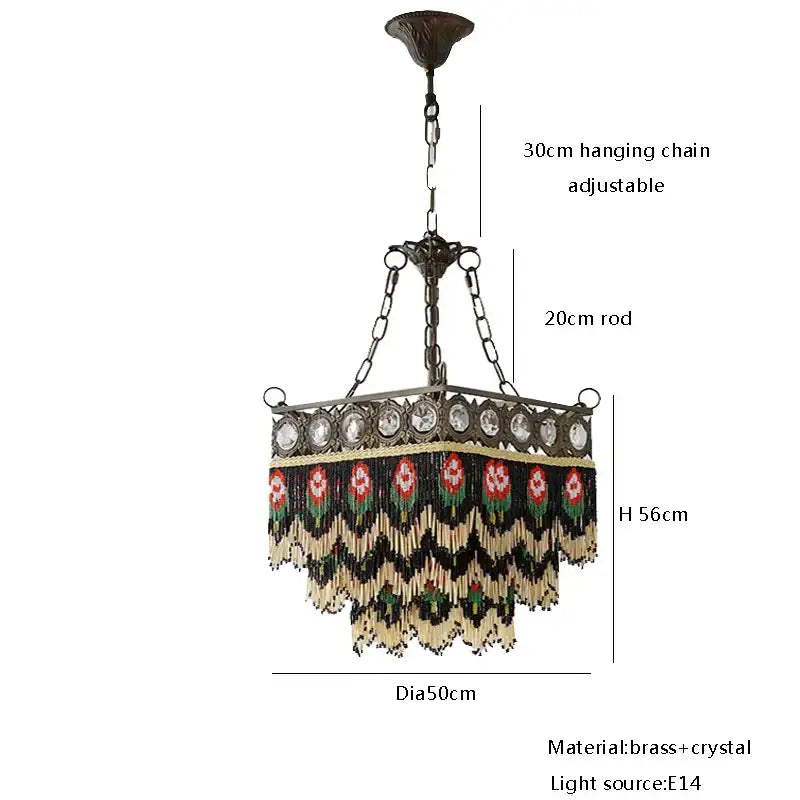 An ornate brass pendant lights with decorative floral beaded fringe in red green and cream for living room decorbites black rose tassel