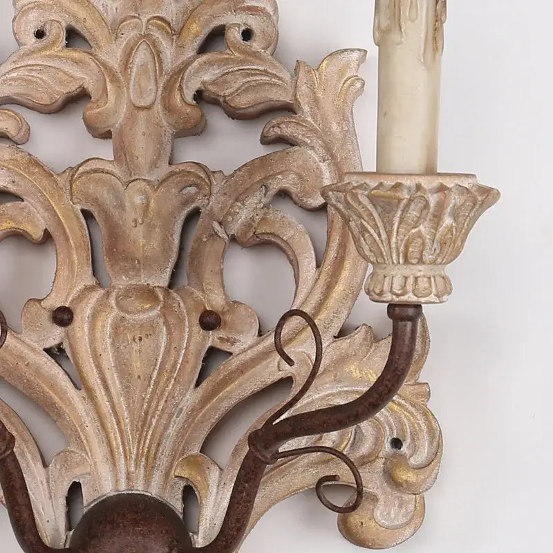Antique solid wood wall lamp with ornate distressed gold and brown metalwork for decorbites elegant solid living room decor