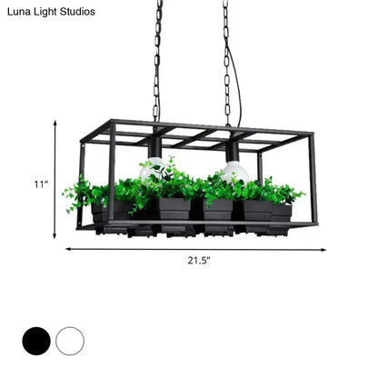 Decorbites antiqued metal island lamp with black metal rectangular pendant light, integrated planters, and bulbs ceiling light
