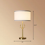 DecorBites™ antler decor fabric drum table lamp with gold-toned base and white shade compatible with e26 e27 bulbs