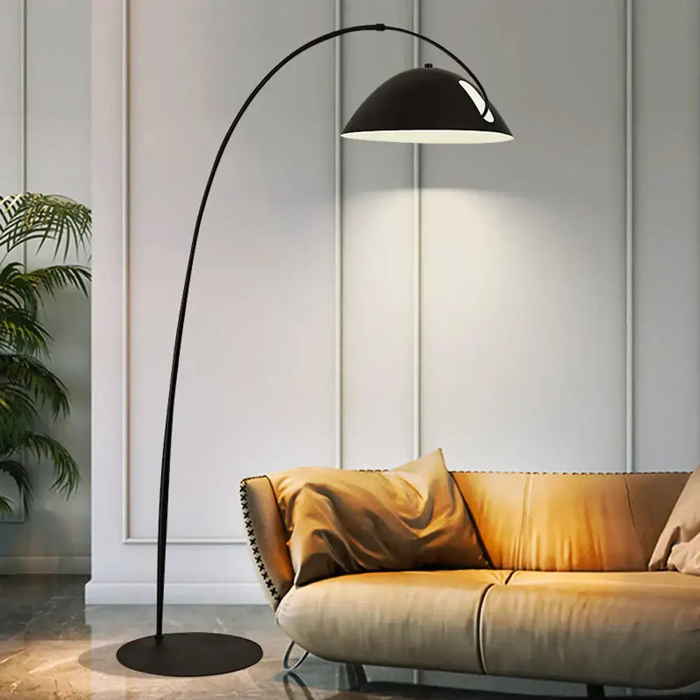 Black arched floor lamp with a sleek curved frame and decorbites aluminum shade black for living room decor