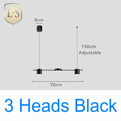 Black three-head art deco pendant light with adjustable 150cm hanging length and sleek minimalist design for dining room