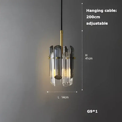 A modern art deco brass crystal led ceiling chandelier with gold-toned frame and faceted glass shades by decorbites