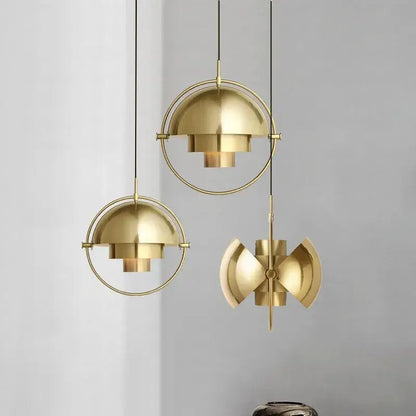 Art deco cord pendant light with brass finish and flower-like circular frame for modern dining room lighting