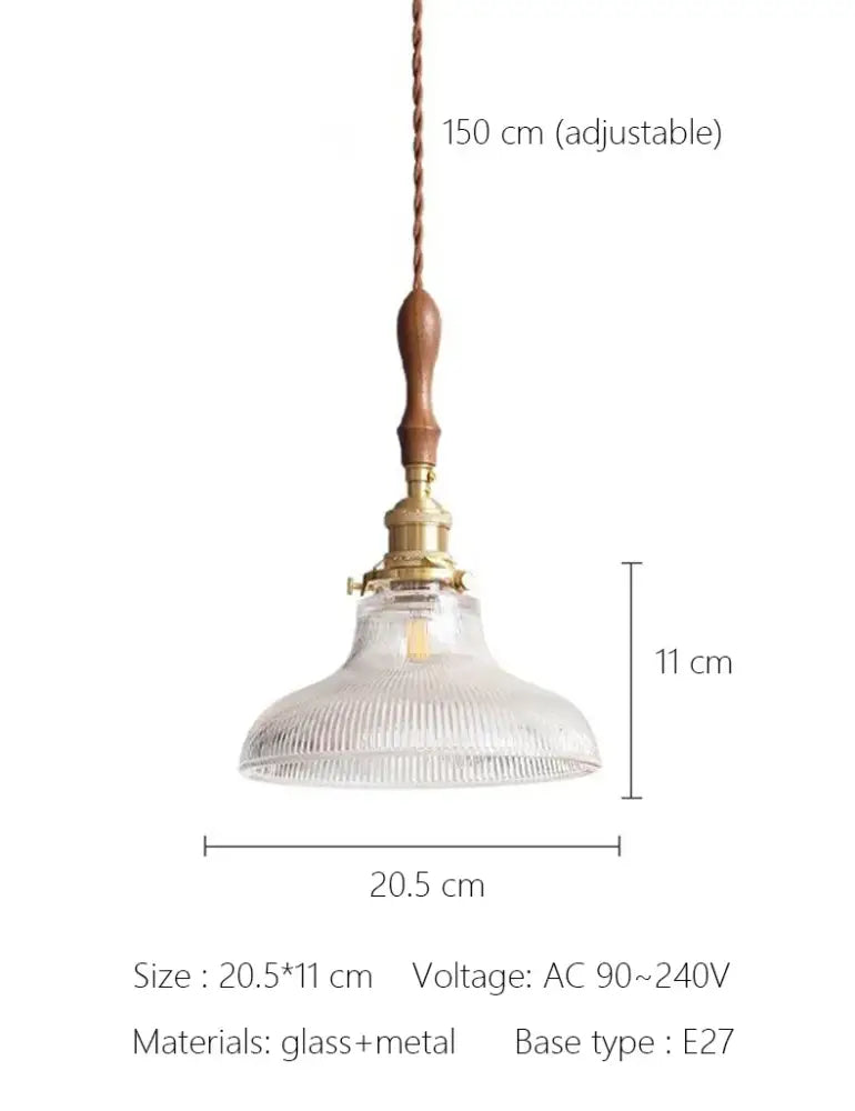 Art deco brass glass retro chandelier with clear ribbed glass, brass finish, and wooden pull chain for dining room decorbites brass glass