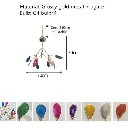 Glossy gold metal floor lamp with four colorful agate pendant bulbs as a decorbites agate floor lamp centerpiece