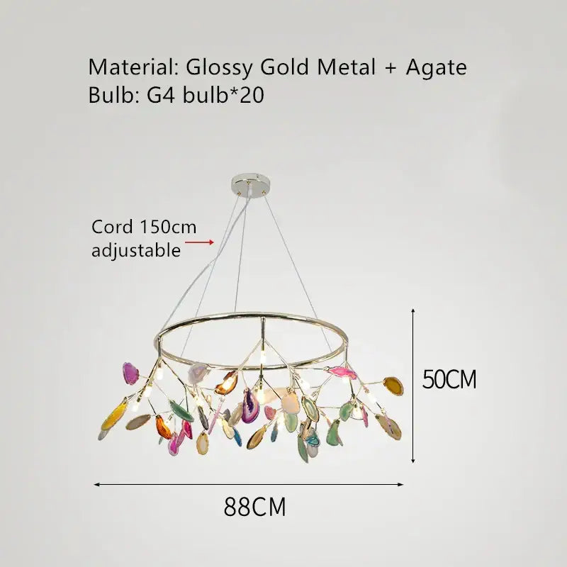 Glossy gold metal art deco colorful agate floor lamp with leaf-shaped pendants and 20 g4 bulbs for living room decorbites agate floor lamp