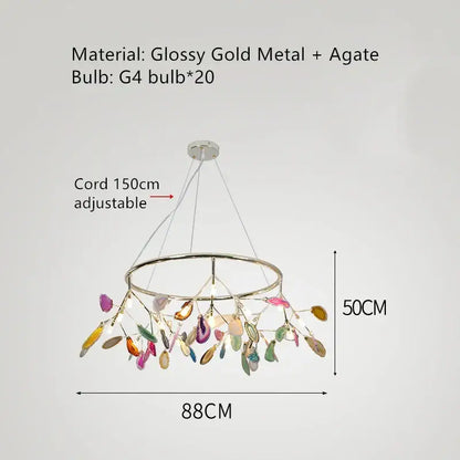 Glossy gold metal art deco colorful agate floor lamp with leaf-shaped pendants and 20 g4 bulbs for living room decorbites agate floor lamp