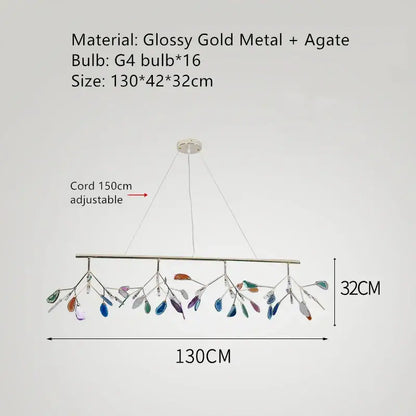 Glossy gold metal floor lamp with colorful agate leaf-like pendant charms for decorbites agate floor lamp decor
