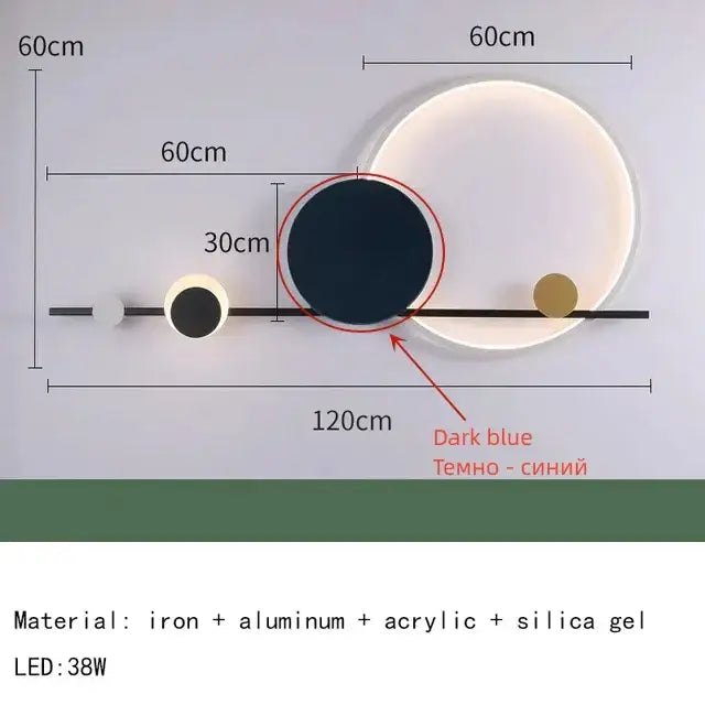 Modern minimalist art deco led wall sconce in black matte with white and gold spheres for bedroom lighting