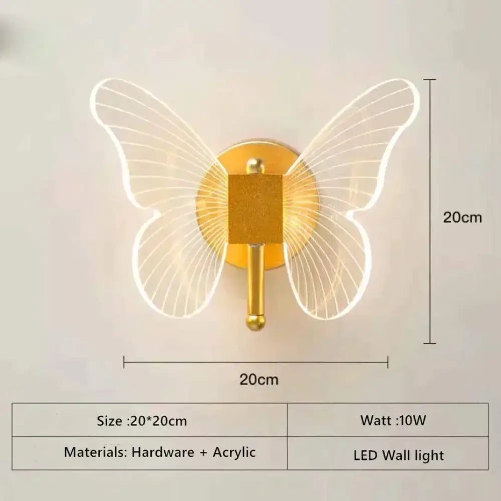 Art deco gold swan wall lamp with crystal features a gold-toned butterfly LED wall lamp with acrylic wings for bedroom bedside use