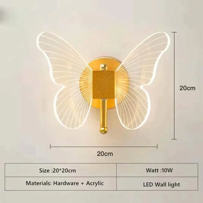 Art deco gold swan wall lamp with crystal features a gold-toned butterfly LED wall lamp with acrylic wings for bedroom bedside use