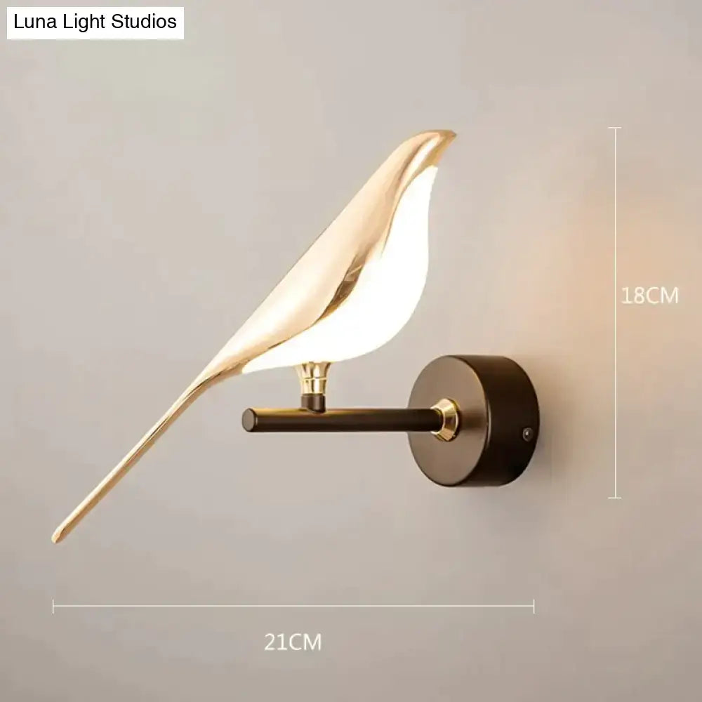 Gold-toned art deco swan wall lamp with crystal and warm lighting for bedroom bedside wall decoration