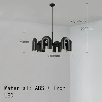 Black modern art deco metal chandelier with sleek u-shaped design made of abs and iron for dining room decorbites art deco