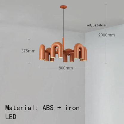 Copper-colored art deco metal industrial chandelier with curved abs and iron arms and led lighting for dining room decorbites art deco