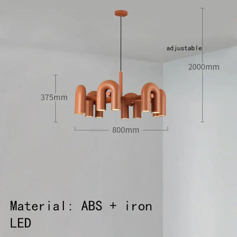 Copper-colored art deco metal industrial chandelier with curved abs and iron arms and led lighting for dining room decorbites art deco
