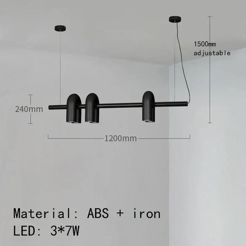 Black art deco metal pendant light fixture with three cylindrical led lamps made of abs and iron for dining room decorbites art deco