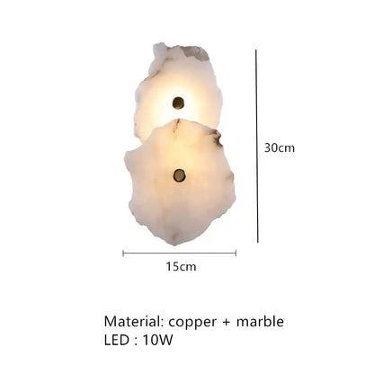 Art deco off white marble led wall sconce with two elegant marble discs and copper accents for bedroom decorbites elegant marble lighting