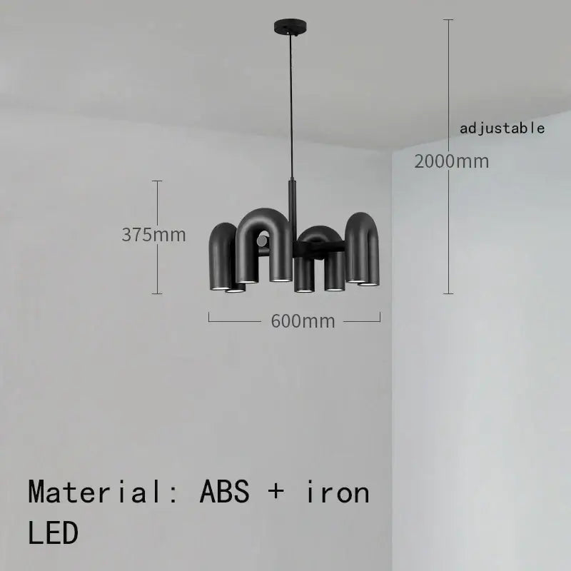 Black modern art deco metal chandelier with curved pipe-like abs and iron arms for dining room decorbites art deco lighting