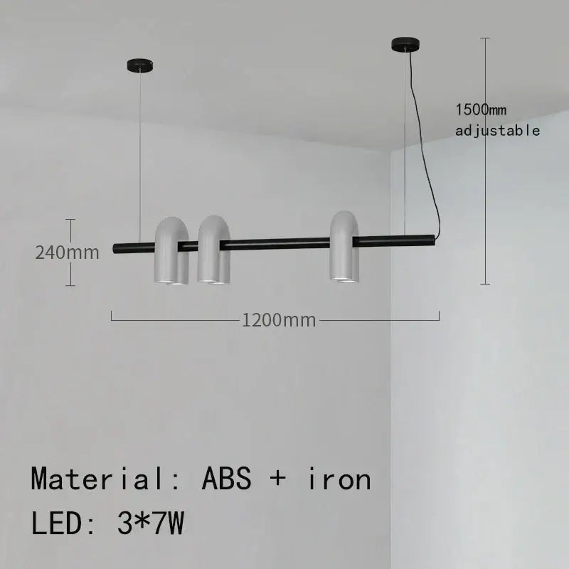 Modern black and white led pendant light with three curved lampshades featuring art deco metal design by decorbites for dining room