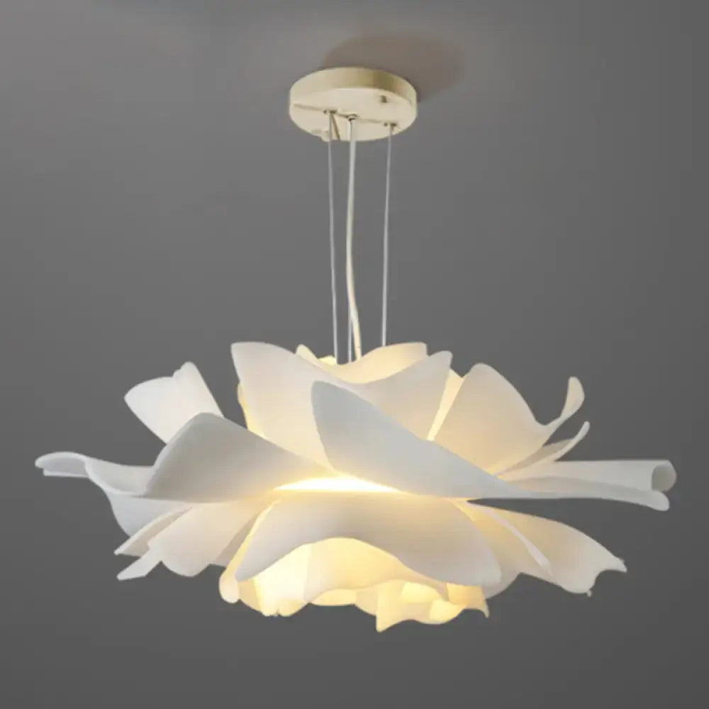 Decorbites™ white tulle-like floral chandelier LED cafe light fixture with delicate ceramic petals and adjustable chain cord length
