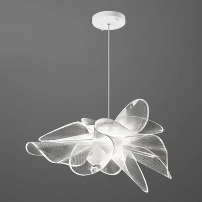 Decorbites white tulle-like floral chandelier led cafe light with translucent acrylic petals and adjustable chain cord length