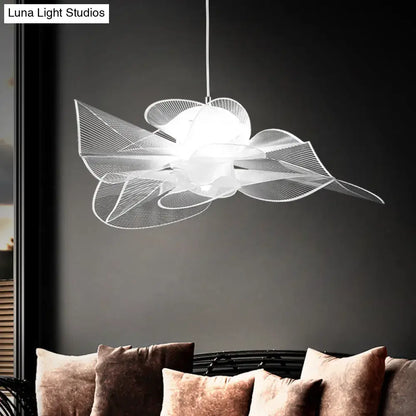Decorbites white tulle-like floral chandelier with delicate wireframe arms frosted glass diffuser and adjustable chain cord length