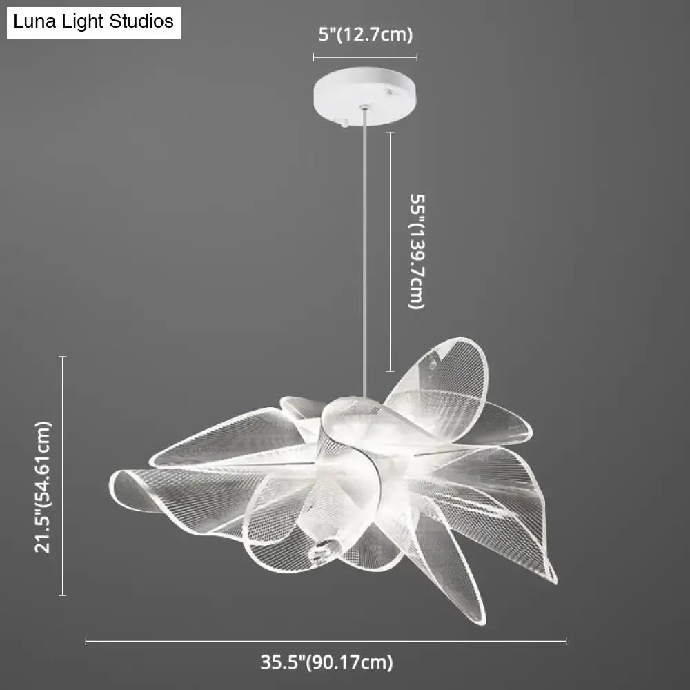 Decorbites™ white tulle-like floral chandelier led cafe light fixture with delicate petal design and adjustable chain cord length