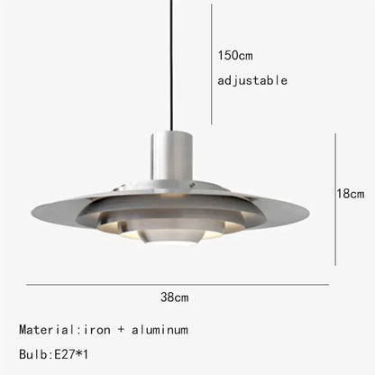 Art deco white and silver aluminum pendant light with sleek tiered design in brushed iron for dining room cord pendant