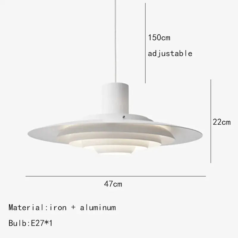 Art deco white and silver aluminum pendant light with adjustable 150cm hanging length for dining room use