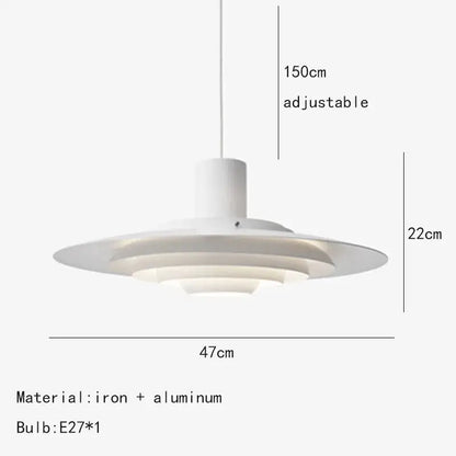 Art deco white and silver aluminum pendant light with adjustable 150cm hanging length for dining room use