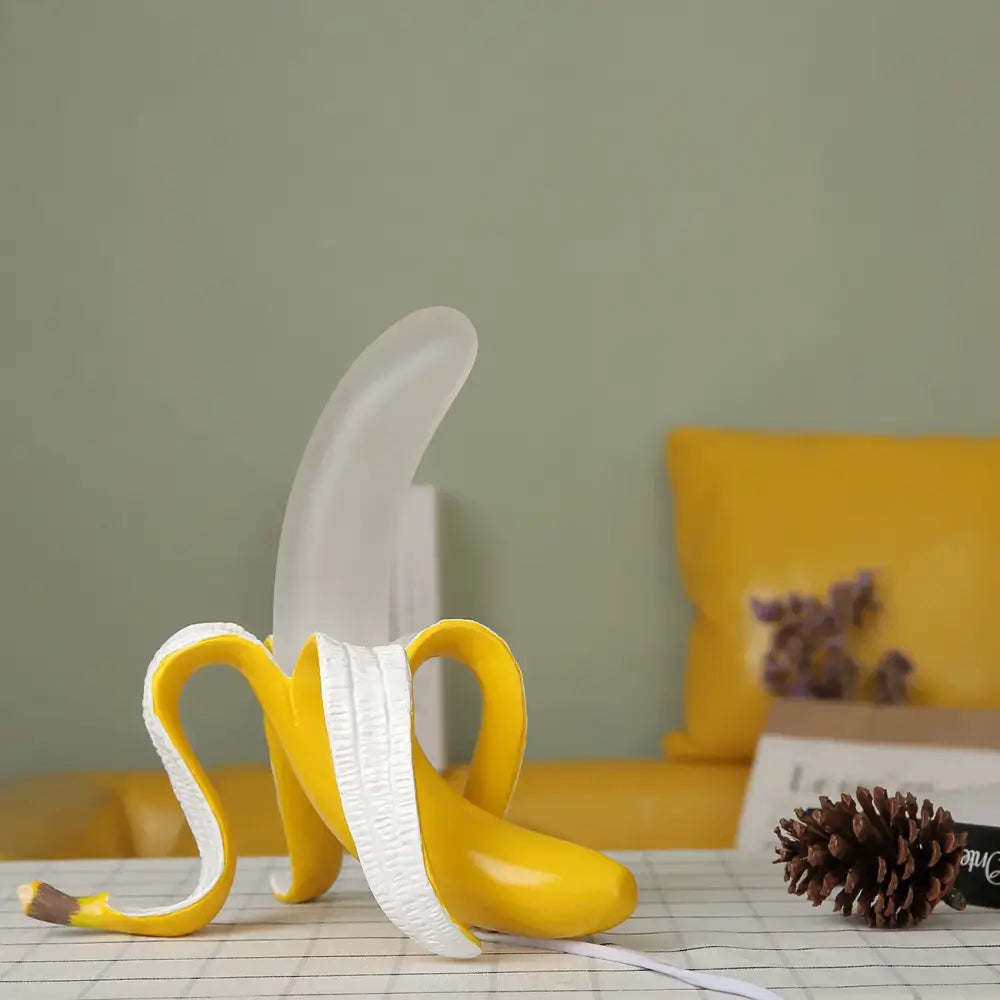 Art deco yellow banana lighting fixture with decorbites glass lampshade led designed as a glossy fruit lamp