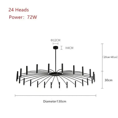 Black metal art pendant chandelier with 24 slender arms in a circular pattern ideal for living room decorbites art pendant