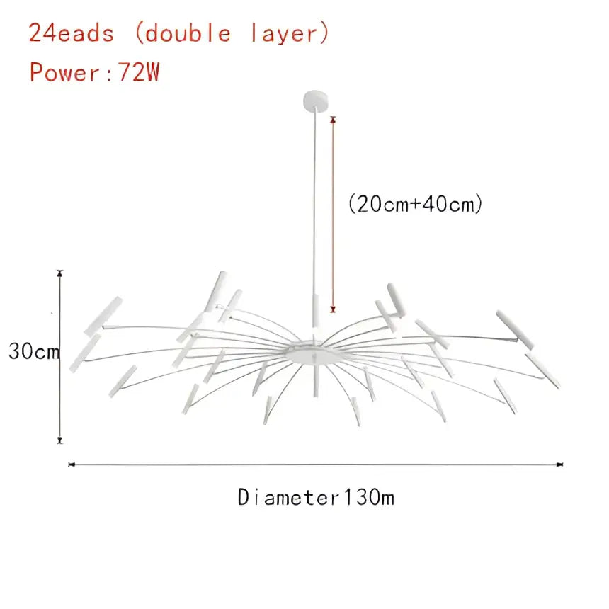 White double-layer decorbites art pendant chandelier with 24 arms black metal for modern living room lighting