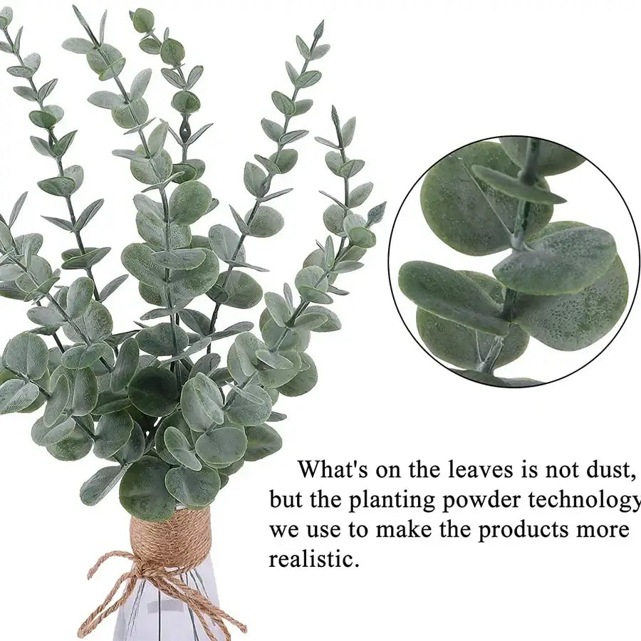 Artificial eucalyptus leaves with silvery-green round leaves and textured stem wrapped in natural twine for decorbites decor