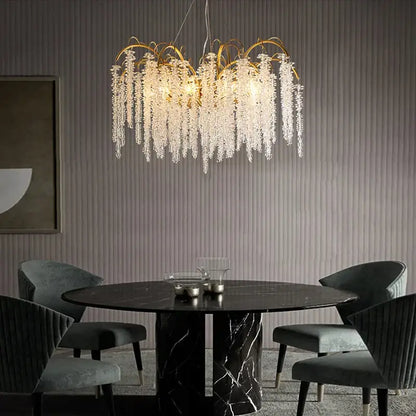 Artistic gold crystal wistaria ceiling chandelier with cascading crystal strands for elegant dining room decorbites crystal wistaria