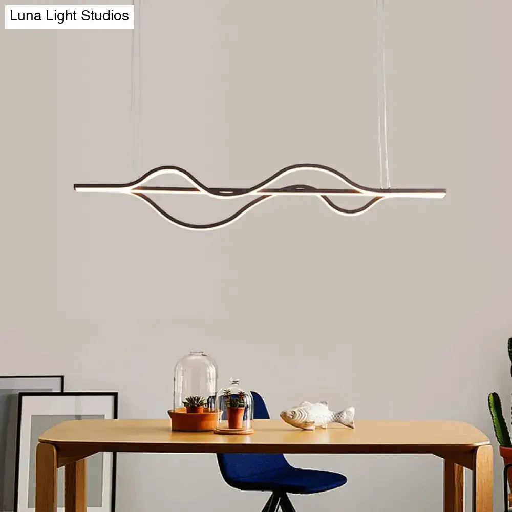 DecorBites™ artistic metal dining pendant light fixture with modern wave shape, black frame, and white LED illumination