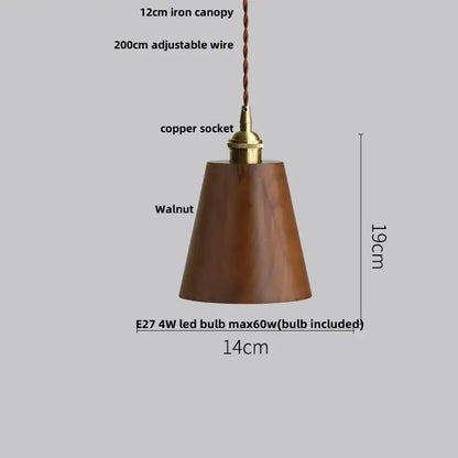 Ash wood dome pendant lamp with warm walnut finish, brass copper socket, and twisted brown wire suspension by decorbites ash wood