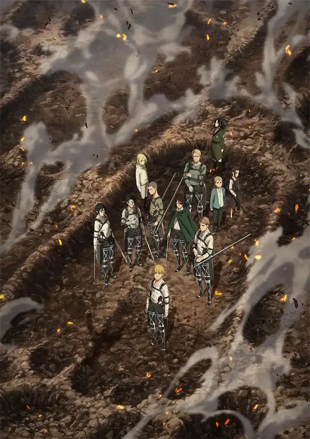 Decorbites™ attack on titan final season poster anime canvas art with characters in military uniforms on fiery battlefield