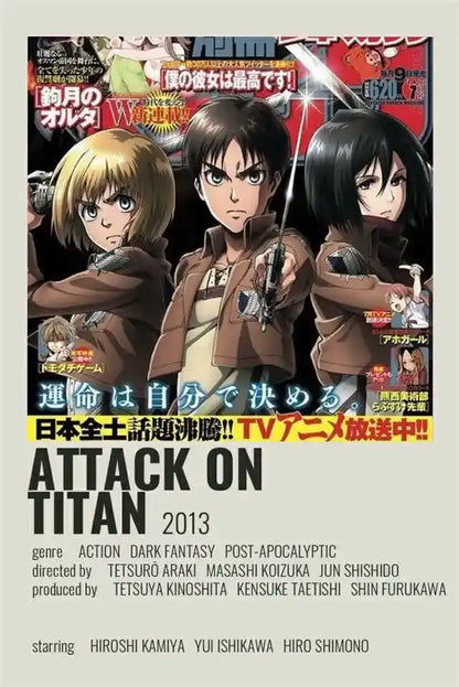 DecorBites™ attack on titan final season anime poster featuring three characters in brown military jackets
