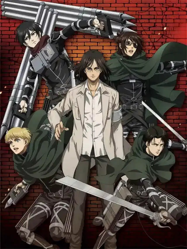 Decorbites titan final season poster featuring a young man in beige trench coat with silver arm braces on canvas art