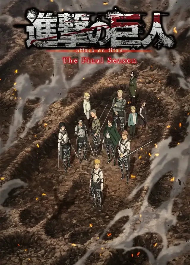 Decorbites anime attack on titan final season poster featuring main characters on a fiery battlefield manga canvas painting
