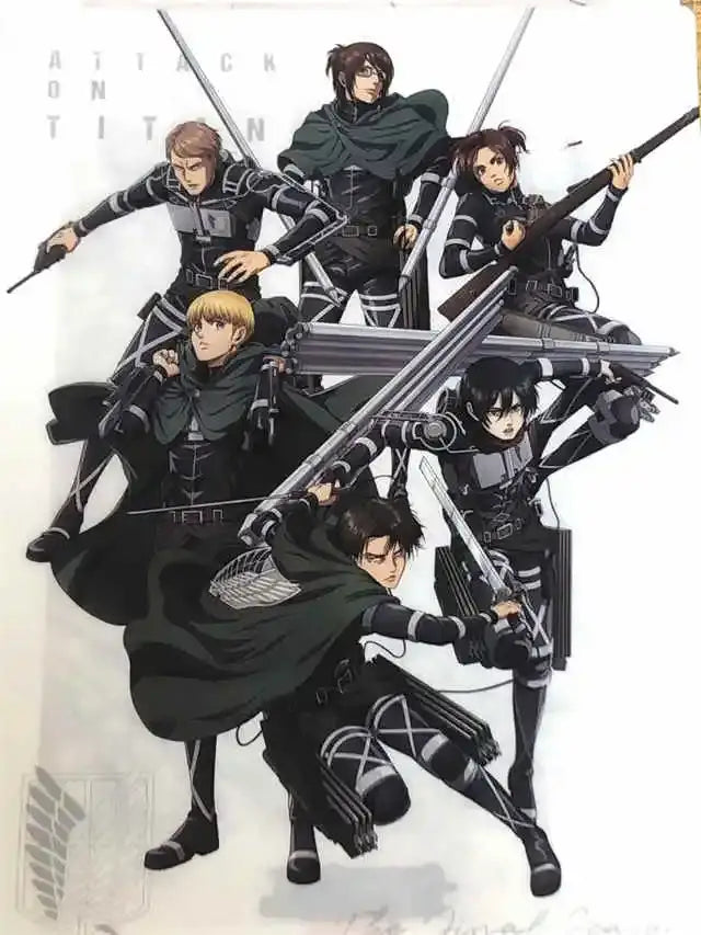 Decorbites™ anime attack on titan final season poster featuring six soldiers in black and gray tactical gear aesthetic manga canvas